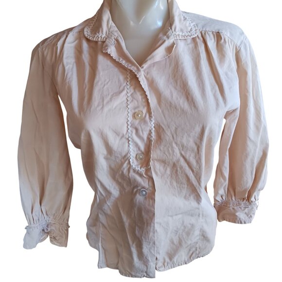 Vintage Women's Blouse Large 1950's Fritzi Calfirnia Darter Rik Rak Rockabilly - Picture 2 of 7